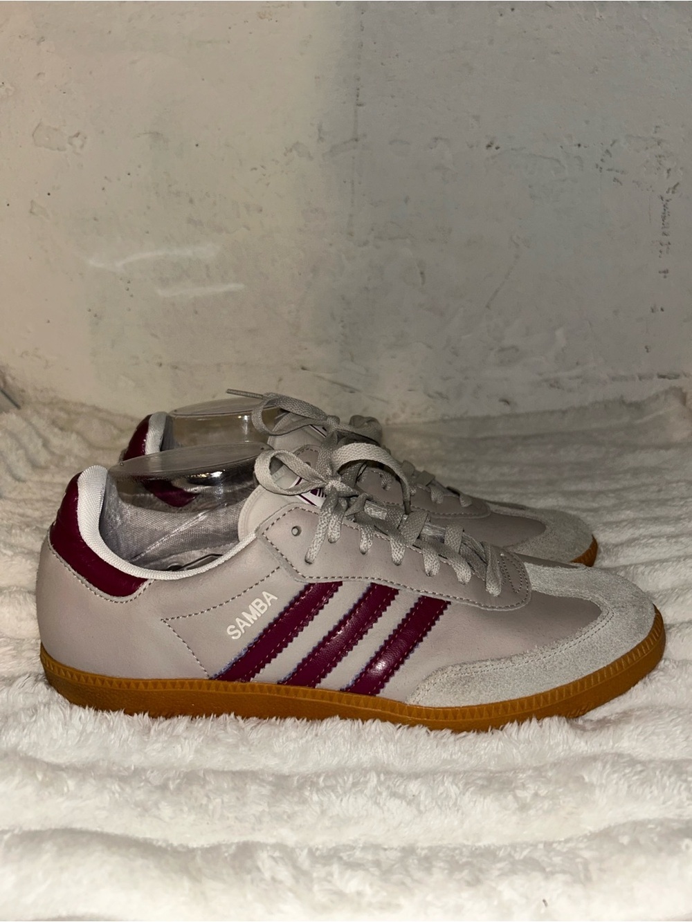 adidas Samba Og Sneakers in Light Gray with Burgundy Stripes